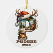 レタ素朴ーPとフェスティバル冬キャビンのシーン セラミックオーナメント (正面)