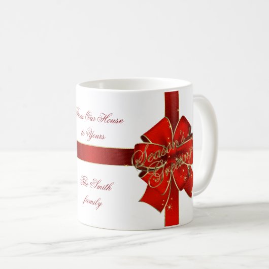 レッきらめくドボウシーズンの挨拶マグ コーヒーマグカップ (正面右)