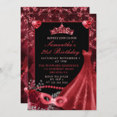 レッエレガントドドレス仮装誕生日 招待状 (正面/裏面)