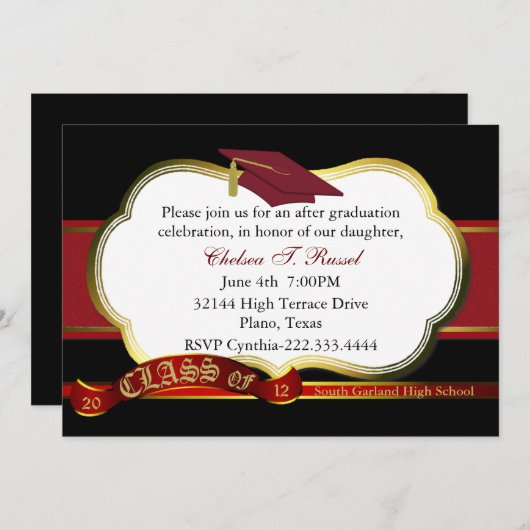 レッエレガントド&ブラック卒業パーティー招待状 招待状 (正面/裏面)