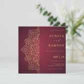 レッエレガントド&金ゴールドマンダラエスニックインディアン結婚ズ 招待状 (スタンド正面)