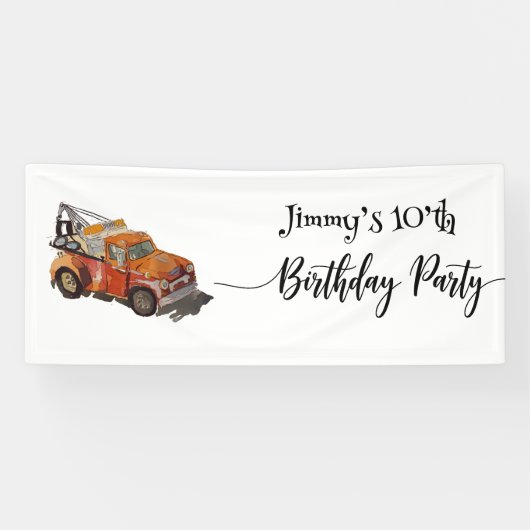 レッカー車の男の子の誕生日パーティー 横断幕 (横)