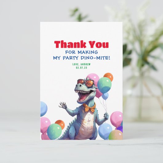 レックスおもしろい恐竜誕生日ありがとう写真 サンキューカード (スタンド正面)
