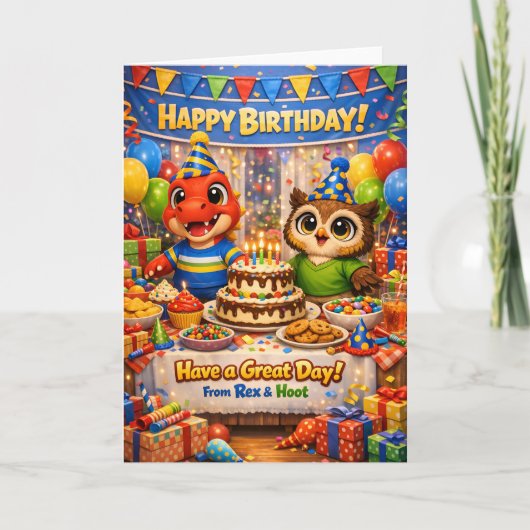 レックスとフートの誕生日お祝いカード カード (正面)