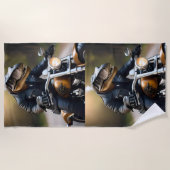 レックスの改良：バイクに乗ったレザーのTレックス、 ビーチタオル (正面)