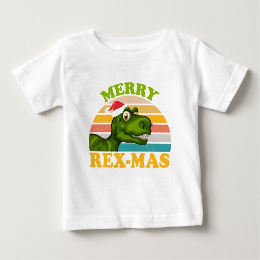レックスメリーマスクリスマス恐竜かわいいディノ ベビーTシャツ (正面)