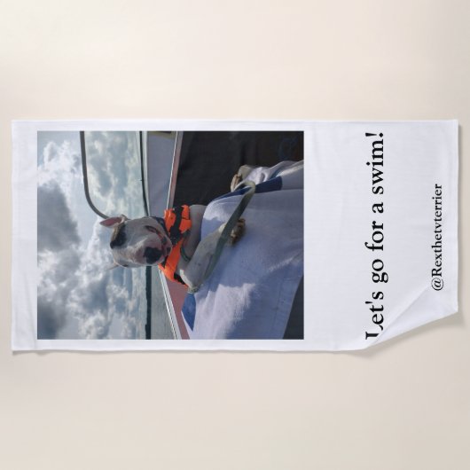 レックスTVテリア"水泳のためのLets.go!" ビーチの牽引 ビーチタオル (正面)