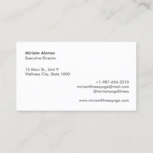 レッグヨガポーズフィットネス&ヨガホワイトビジネスカード 名刺 (裏面)