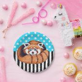 レッサーパンダくまの青の水玉模様 ペーパープレート (パーティー)