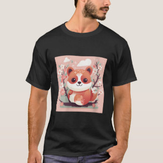 レッサーパンダと桜の可愛いデザイン Tシャツ
