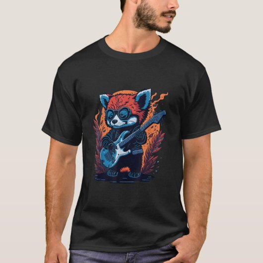 レッサーパンダのギター演奏 動物好きな人へ Tシャツ (正面)