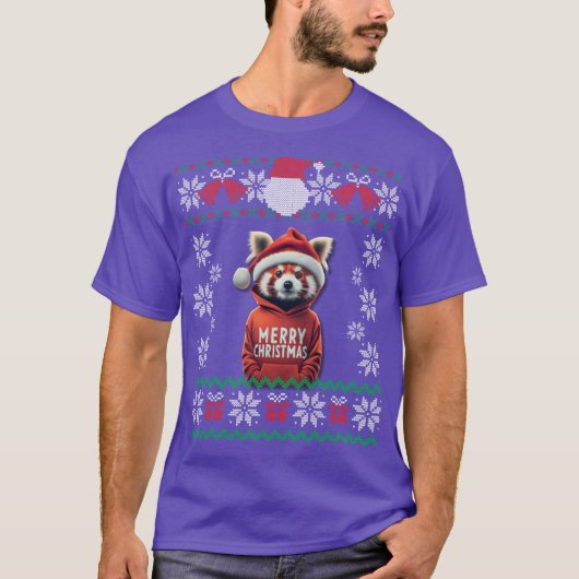 レッサーパンダのクリスマス ダサいデザイン メリーXmas ファミリー Tシャツ (正面)