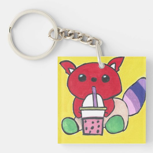 レッサーパンダのタピオカドリンク キーホルダー (正面)