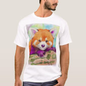 レッサーパンダの水彩画風切手Tシャツ Tシャツ (正面)