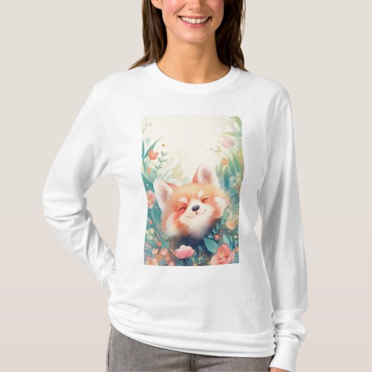 レッサーパンダの花畑 Tシャツ (正面)