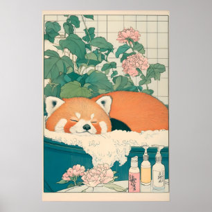 レッサーパンダバスルームプリント日本浮世絵アート ポスター