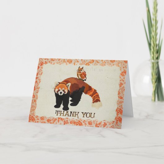 レッサーパンダ及びフクロウのサンキューカード サンキューカード (正面)