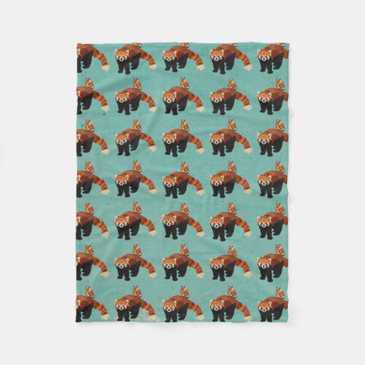 レッサーパンダ及びフクロウのフリースブランケット フリースブランケット (正面)