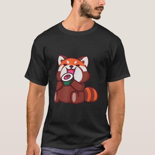 レッサーパンダ寿司を食べる動物アライグマ食べ物 Tシャツ (正面)