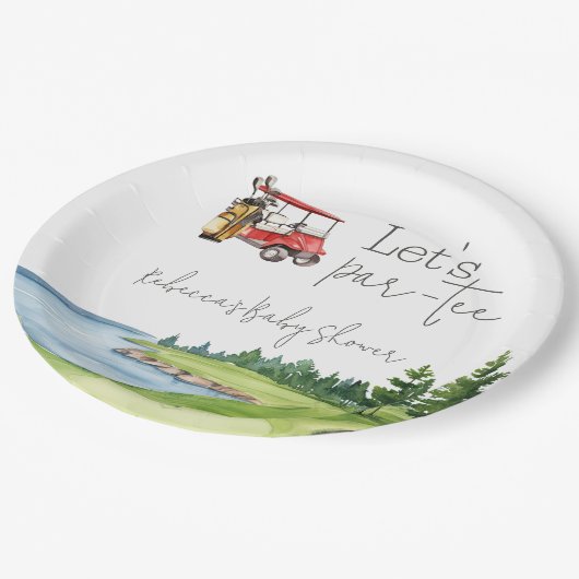 レッサーレッドカートのゴルフベビーシャワーパーティー ペーパープレート (アングル)