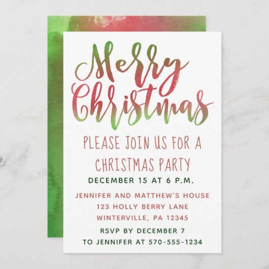 レッシンプルド&グリーンクリスマスパーティー招待状 招待状 (正面/裏面)