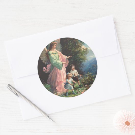 レッジ保護近くの守護天使の子供 ラウンドシール (封筒)