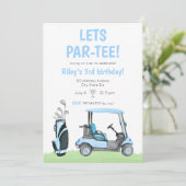 レッスパルティーゴルフをテーマにした誕生日招待状ブルー 招待状 (スタンド正面)