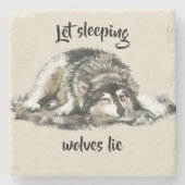 レッスリーピングウルブズライウォーターカラーウルフ引用文 ストーンコースター (正面)