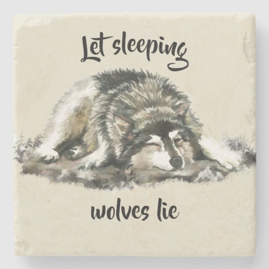 レッスリーピングウルブズライウォーターカラーウルフ引用文 ストーンコースター (正面)