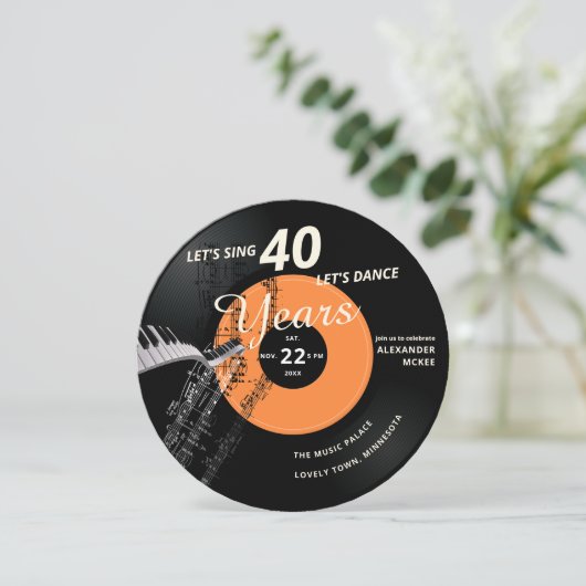 レッスンダンス40ピアノヴィンテージレコード誕生日 招待状 (スタンド正面)