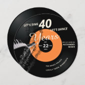 レッスンダンス40ピアノヴィンテージレコード誕生日 招待状 (正面/裏面)