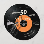 レッスンダンス50ピアノヴィンテージレコード誕生日 招待状 (正面/裏面)