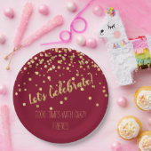 レッス祝ブルグンディ金ゴールド紙吹雪 ペーパープレート (パーティー)