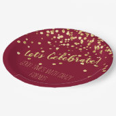 レッス祝ブルグンディ金ゴールド紙吹雪 ペーパープレート (アングル)