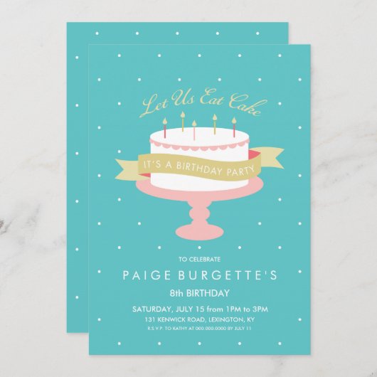 レッス食べケーキ誕生日招待状 招待状 (正面/裏面)