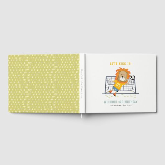 レッズキックライオンゴールキーパーサッカー子供の誕生日 ゲストブック (全面)
