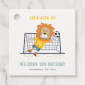 レッズキックライオンゴールキーパーサッカー子供の誕生日 フェイバータグ (正面)