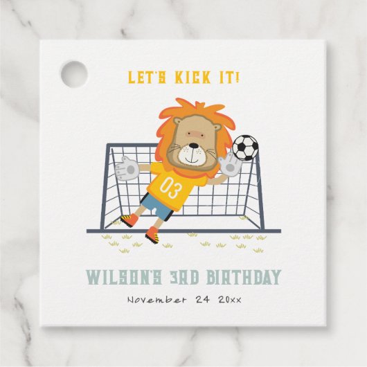 レッズキックライオンゴールキーパーサッカー子供の誕生日 フェイバータグ (正面)