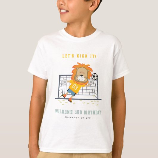 レッズキックライオンゴールキーパーサッカー子供の誕生日 Tシャツ (正面)
