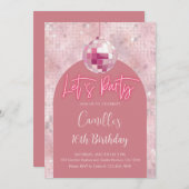 レッズパーティーディスコボール誕生日 招待状 (正面/裏面)