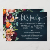 レッズパーティーネイビー婚約ブルゴーニュ結婚ーズ 招待状 (正面/裏面)