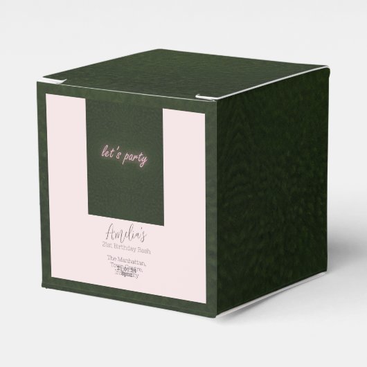 レッズパーティーネオンピンク招待状 フェイバーボックス (正面サイド)