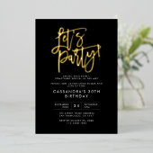 レッズパーティーモダンミニマリストブラック金ゴールド誕生日 箔招待状 (立ち正面)
