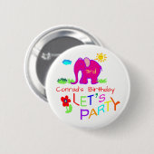 レッズパーティー象カラフル名&年齢誕生日 缶バッジ (正面&裏面)