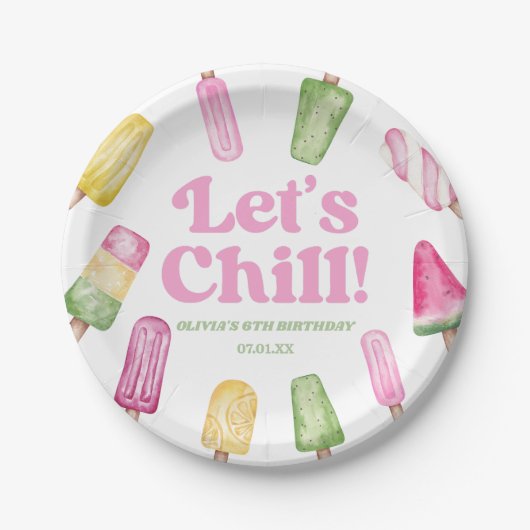 レッズピンクレトロポプシクル誕生日パーティー ペーパープレート (正面)