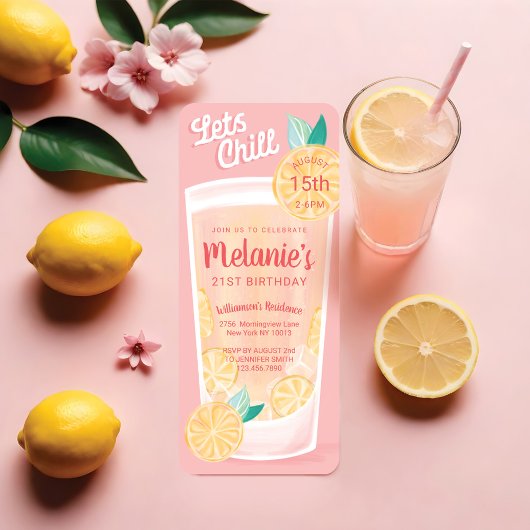 レッズピンクレモネードカクテルグラス誕生日 招待状