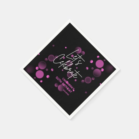 レッズピンク祝《写真》ぼけ味グラディエントブラック誕生日 スタンダードカクテルナプキン (角)