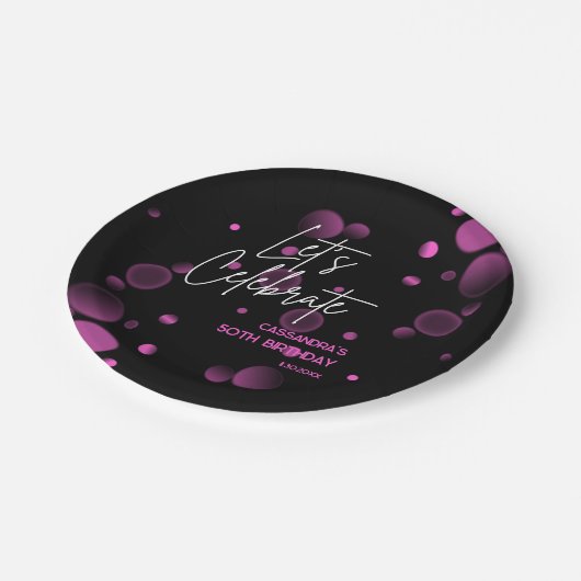 レッズピンク祝《写真》ぼけ味グラディエントブラック誕生日 ペーパープレート (アングル)