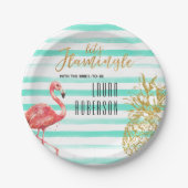 レッズフラミングルウォーターカラーブライダルシャワーパイナップル ペーパープレート (正面)