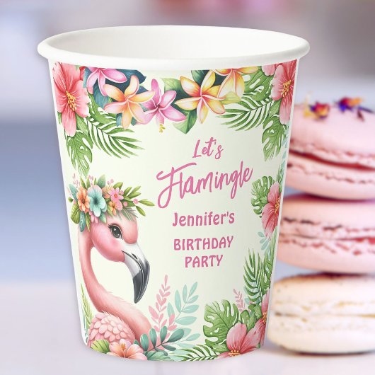 レッズフラミングルガールピンクフラミンゴ誕生日紙 紙コップ